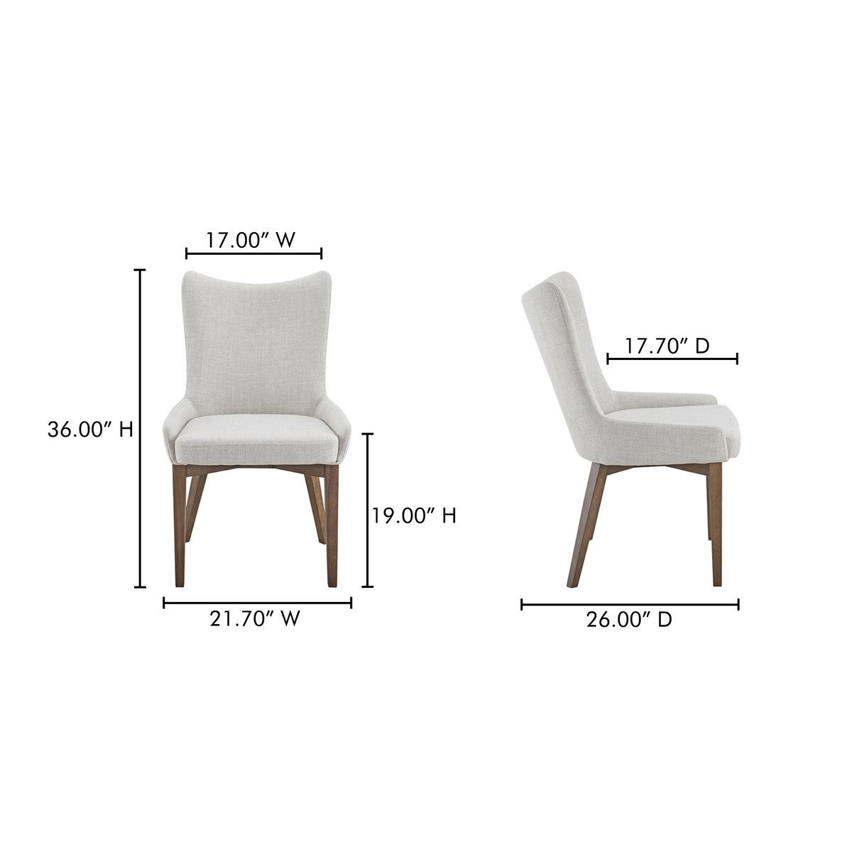 Potter Dining Chair Heather Beige, by Moe's Home, 21.7" width x 36" height x 26" depth View 10