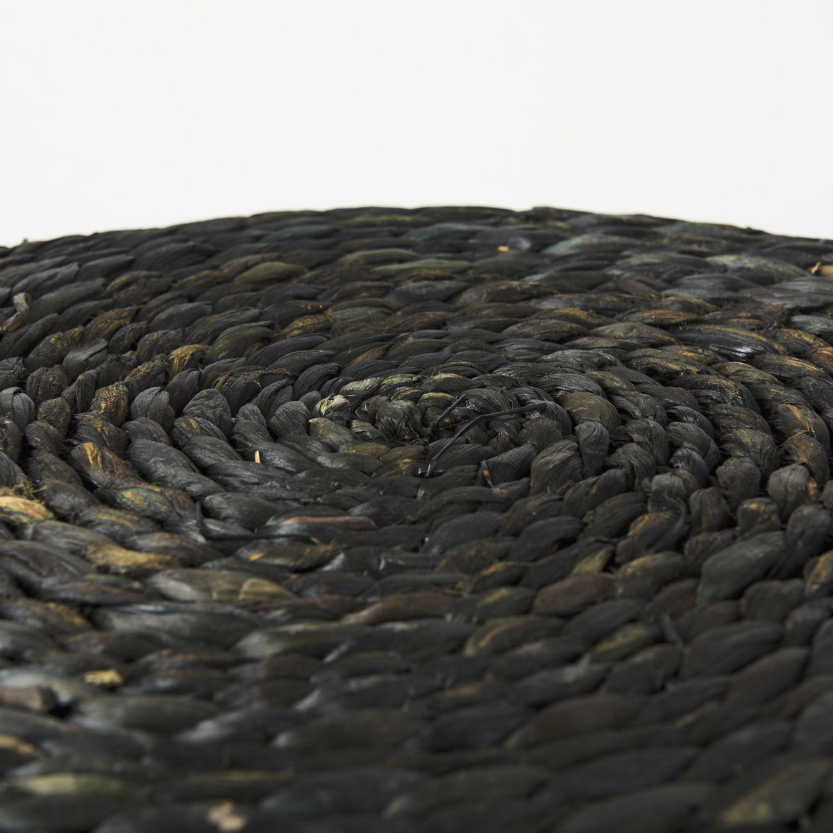 Dina  Black Cornhusk and Water Hyacinth Round Pouf, Ottoman by Mercana, 17.72" length x 17.72" width x 17.72" height View 6
