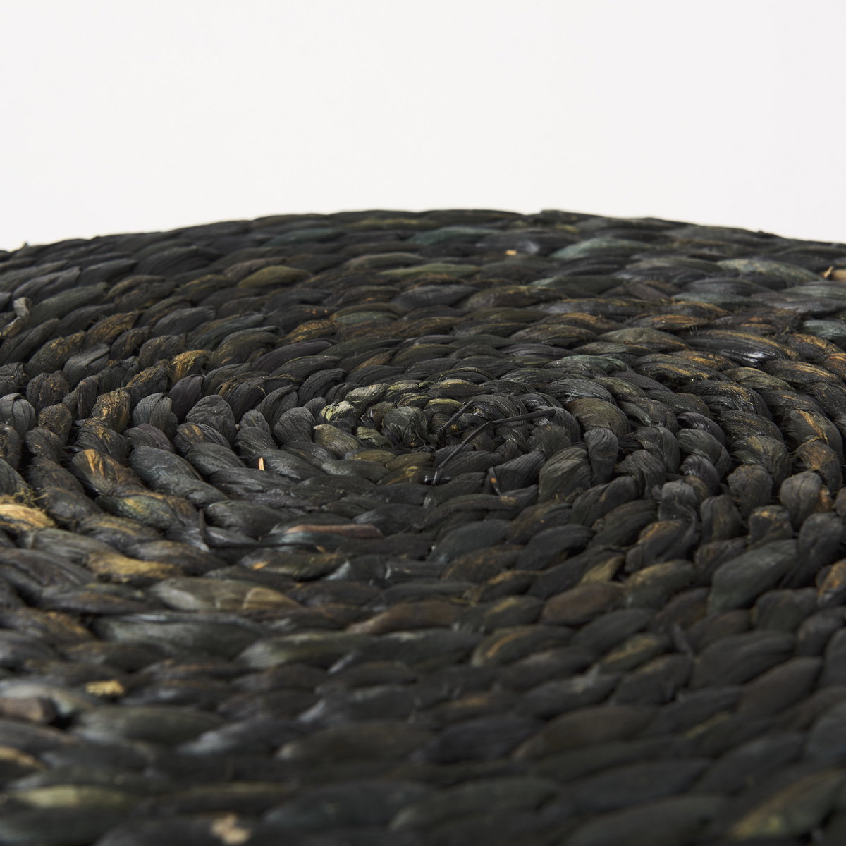 Dina  Black Cornhusk and Water Hyacinth Round Pouf, Ottoman by Mercana, 17.72" length x 17.72" width x 17.72" height View 6
