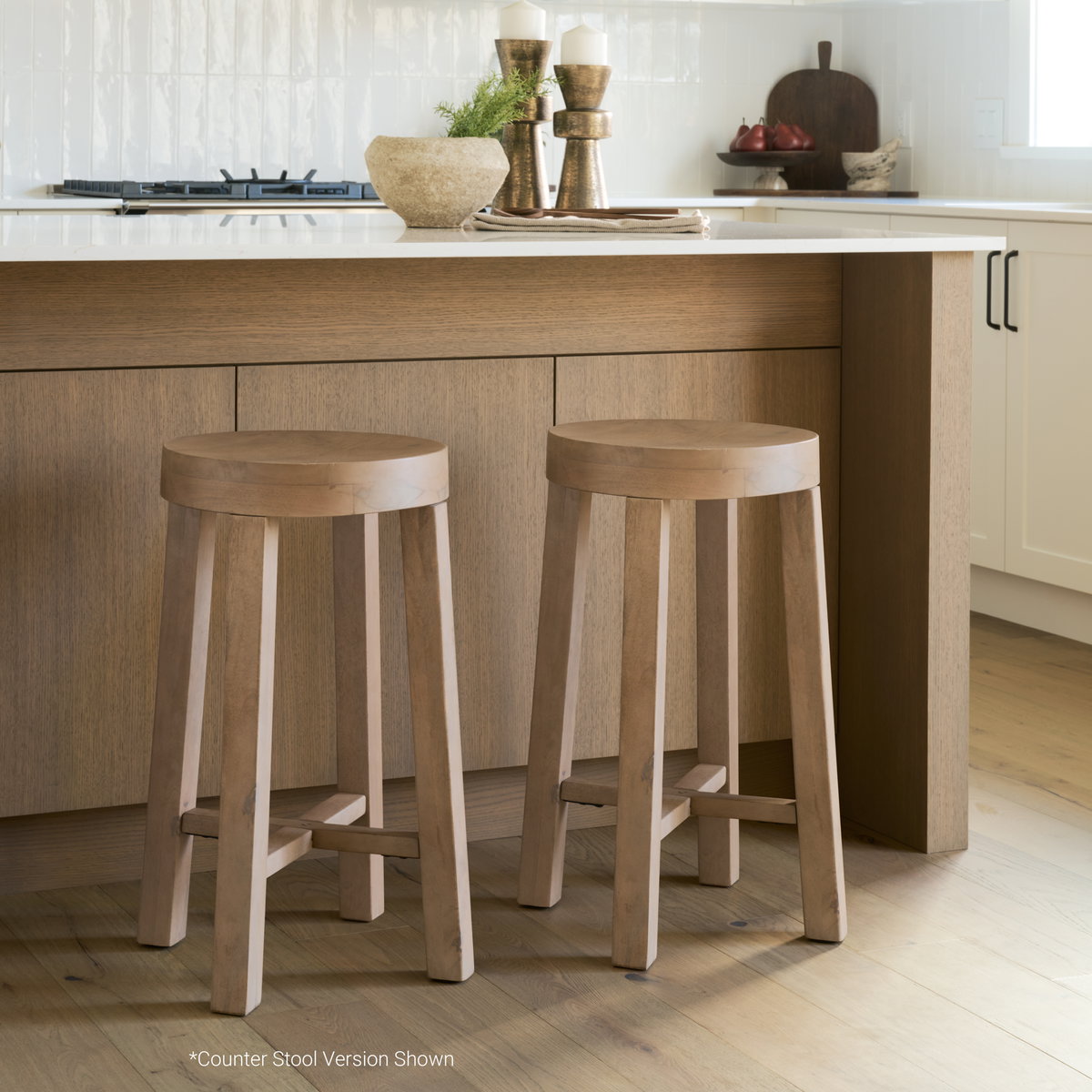 Brahma Backless 30in Seat Bar Stool | White Washed Wood, Counter & Bar Stool by Mercana, 14.5" length x 14.5" width x 30" height View 3