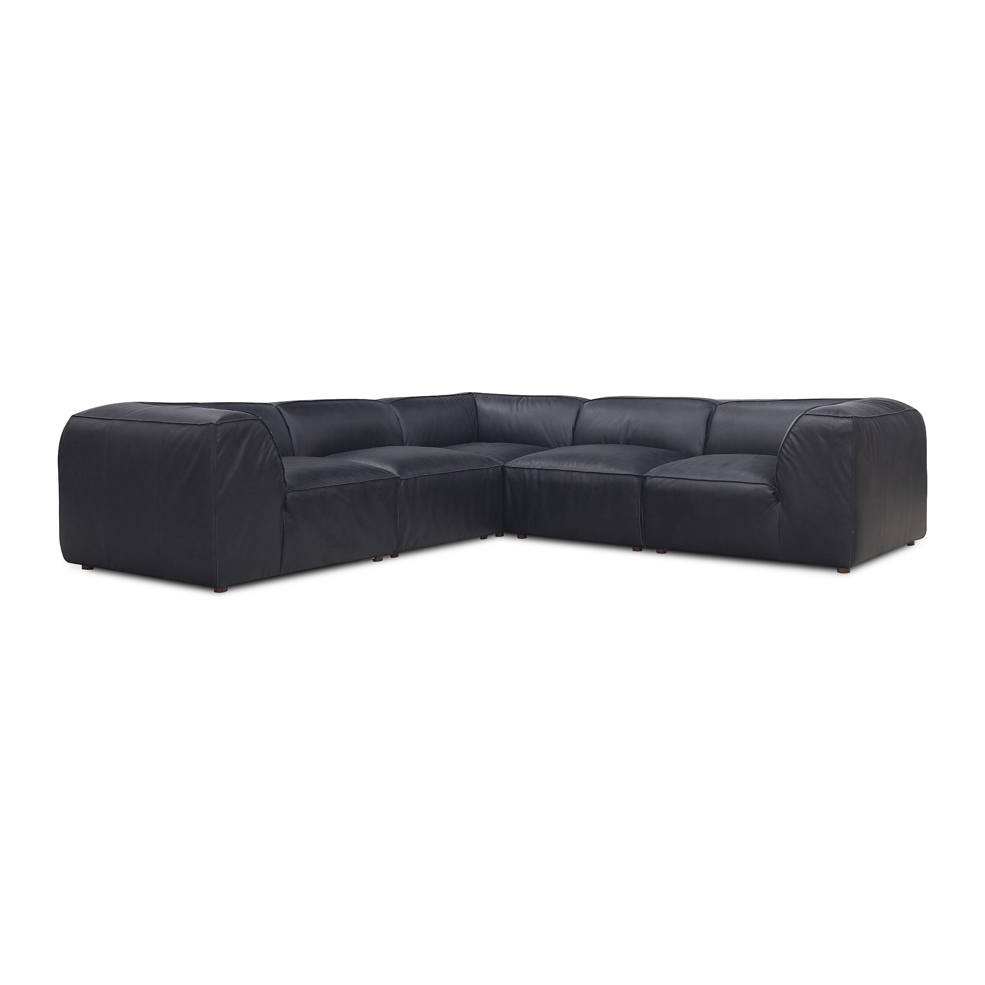 Form Classic L-shaped Modular Sectional Vantage Black Leather, Sectional Sofa by Moe's Home, 112" width x 26" height x 112" depth View 2