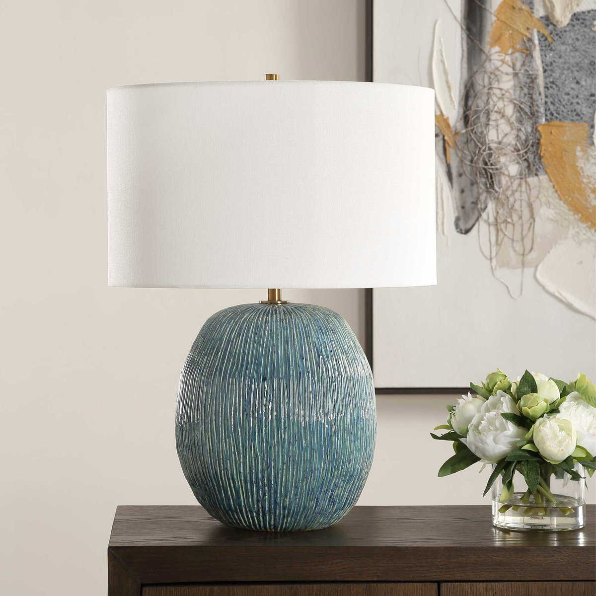 Elysia Textured Table Lamp, by Uttermost, 17" width x 23.25" height x 17" depth View 4