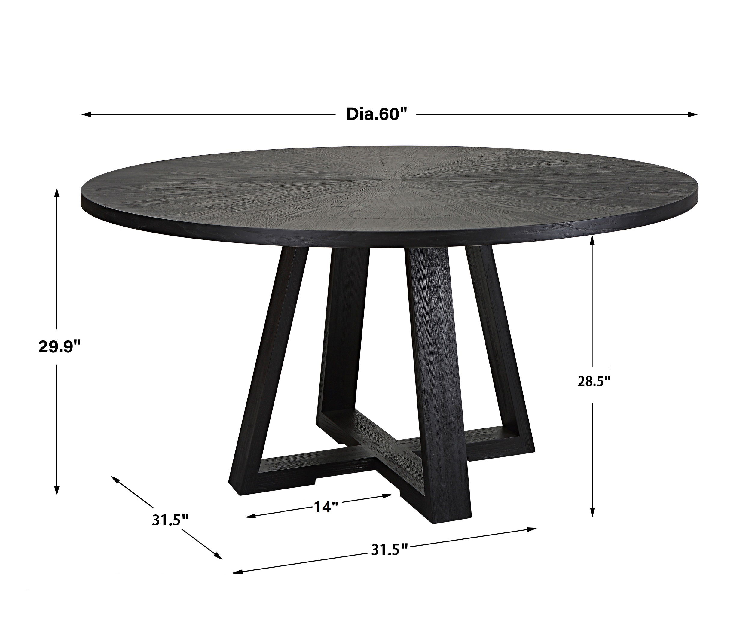 Gidran Round Black Dining Table, Furniture by Uttermost, 60" width x 29.9" height x 60" depth View 3