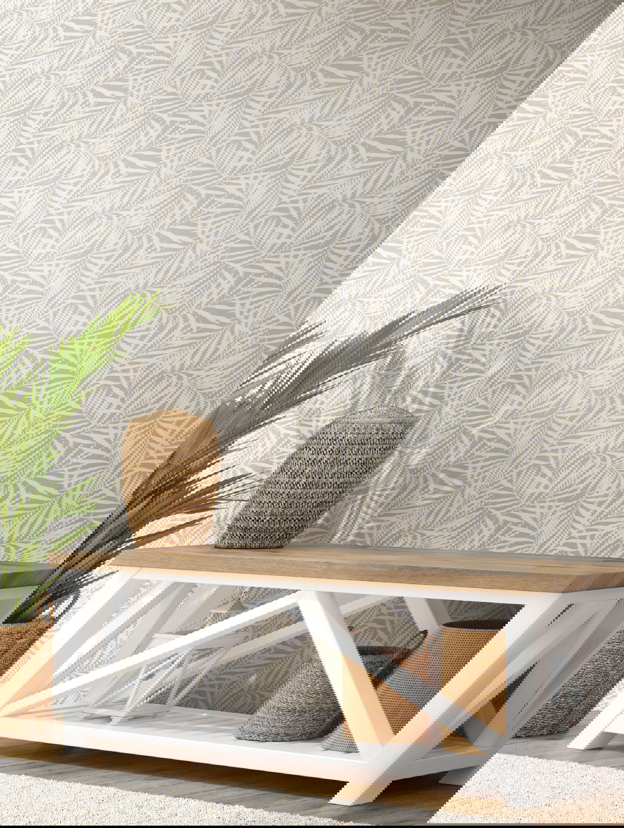 Oahu Fronds Off White Peel & Stick Wallpaper large image 