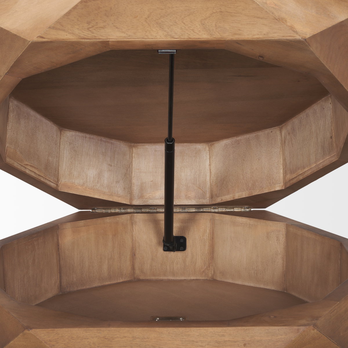 Arreto 36' Hexagonal Hinged Solid Wood Top and Base Coffee Table, by Mercana, 36" length x 36" width x 15" height View 12