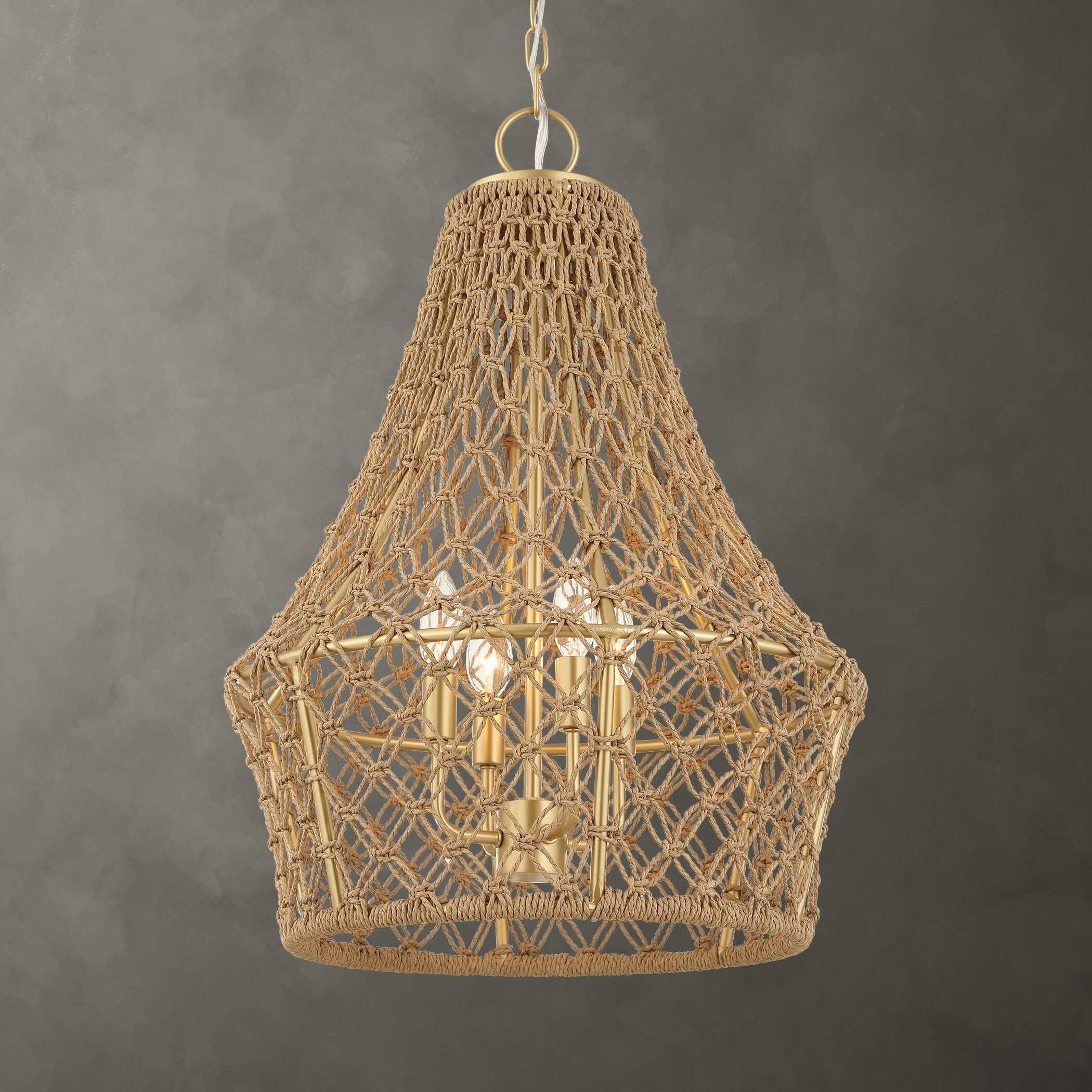 Macrame 4 Light Rope Pendant, Ceiling Light by Uttermost, 18" width x 25.5" height x 18" diameter View 2