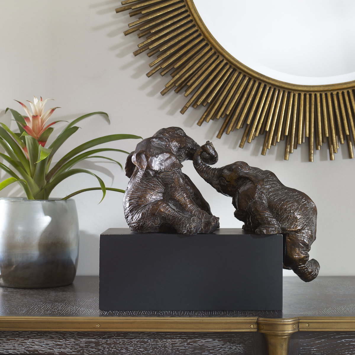 Playful Pachyderms Bronze Figurines, Figurines & Statue by Uttermost, 16" width x 12.25" height x 7.75" depth View 4