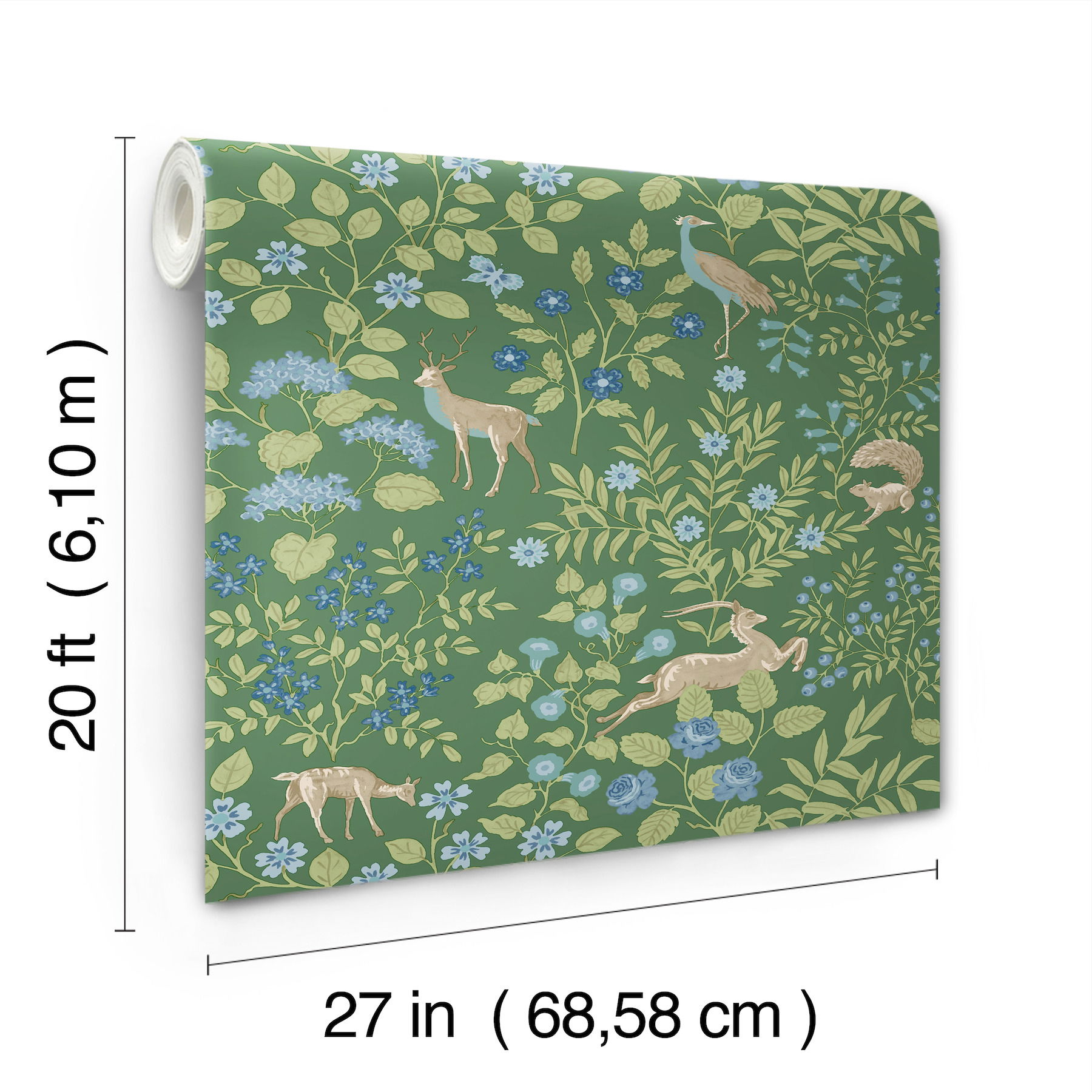 Woodland Floral Meadow Green Peel & Stick Wallpaper large image 
