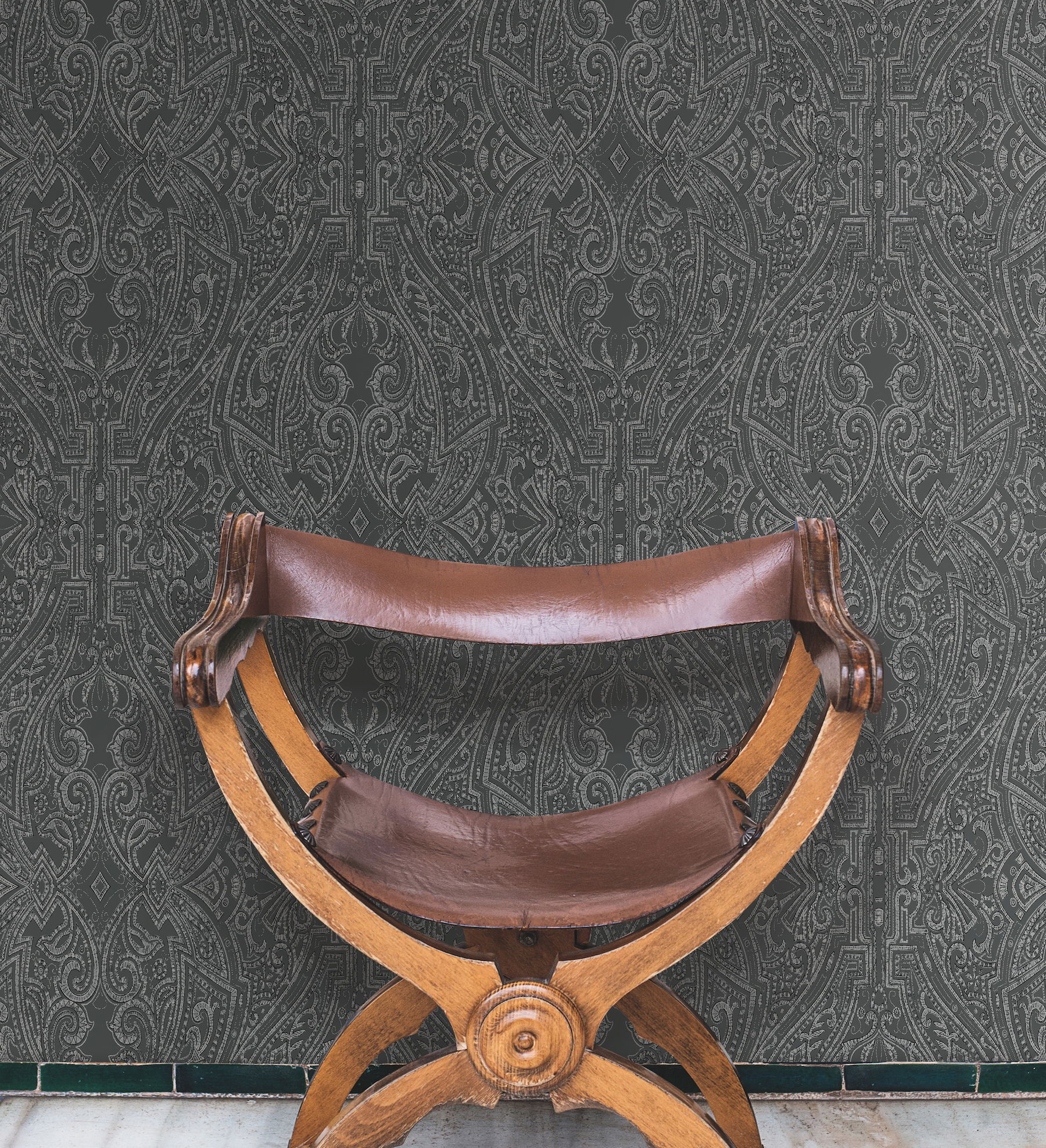 Ascot Damask Black Wallpaper large image 