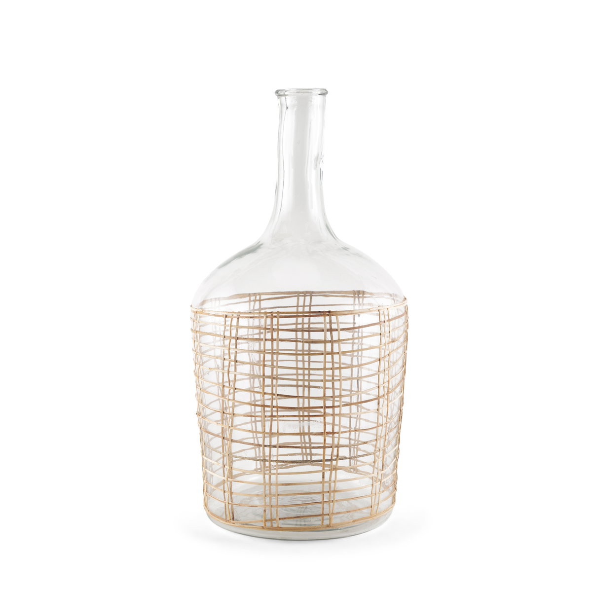 Troian Large Rattan Wrapped Glass Bottle, Decorative Object by Mercana, 9.5" length x 9.5" width x 19.5" height View 1