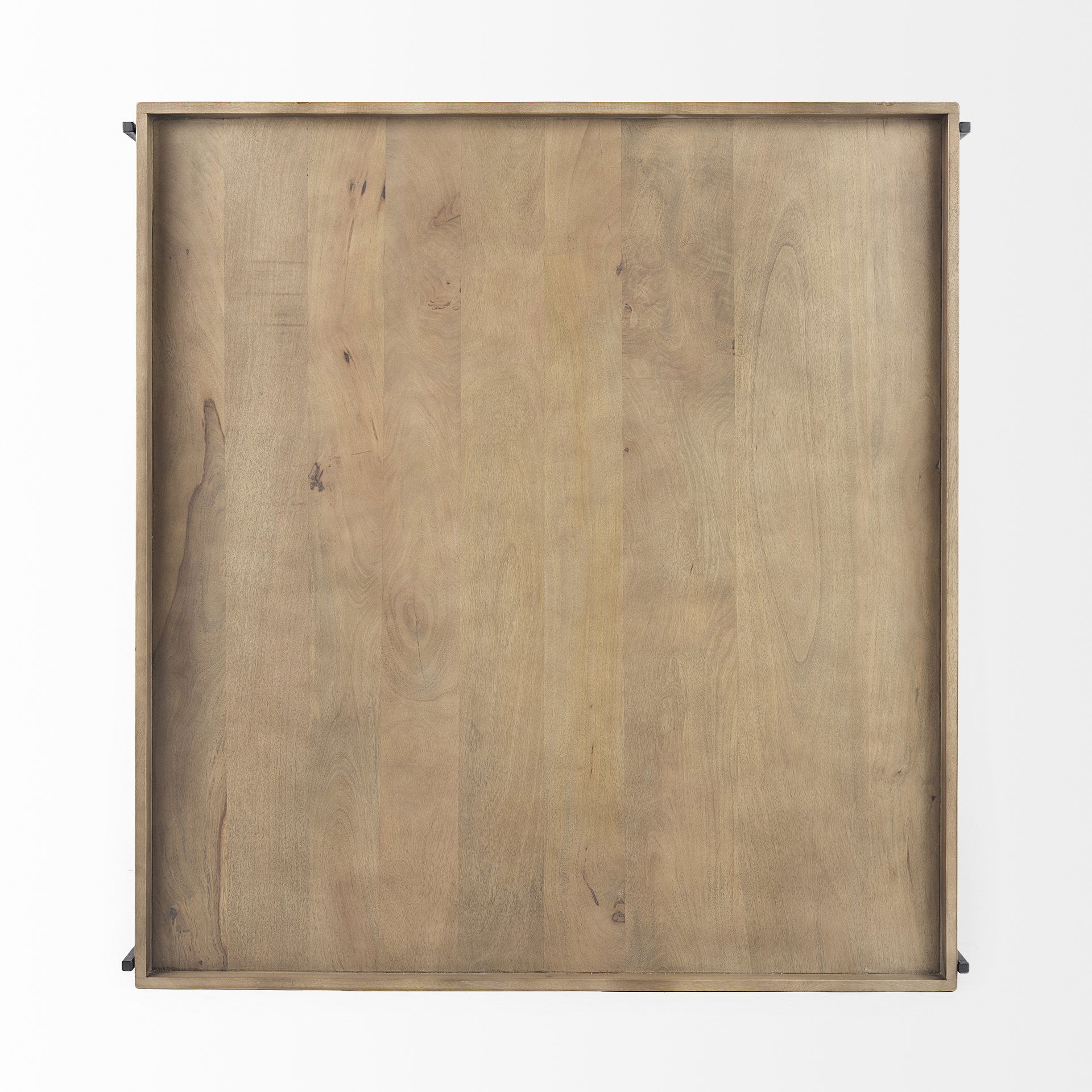 Trey 48x46 Rectangular Brown Solid Wood Top Table Black Metal Frame Two-Tier Coffee Table large image 