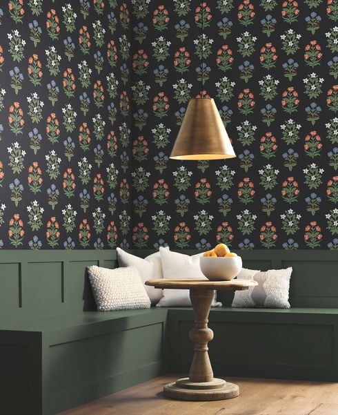 Mughal Rose Black & Pink Wallpaper