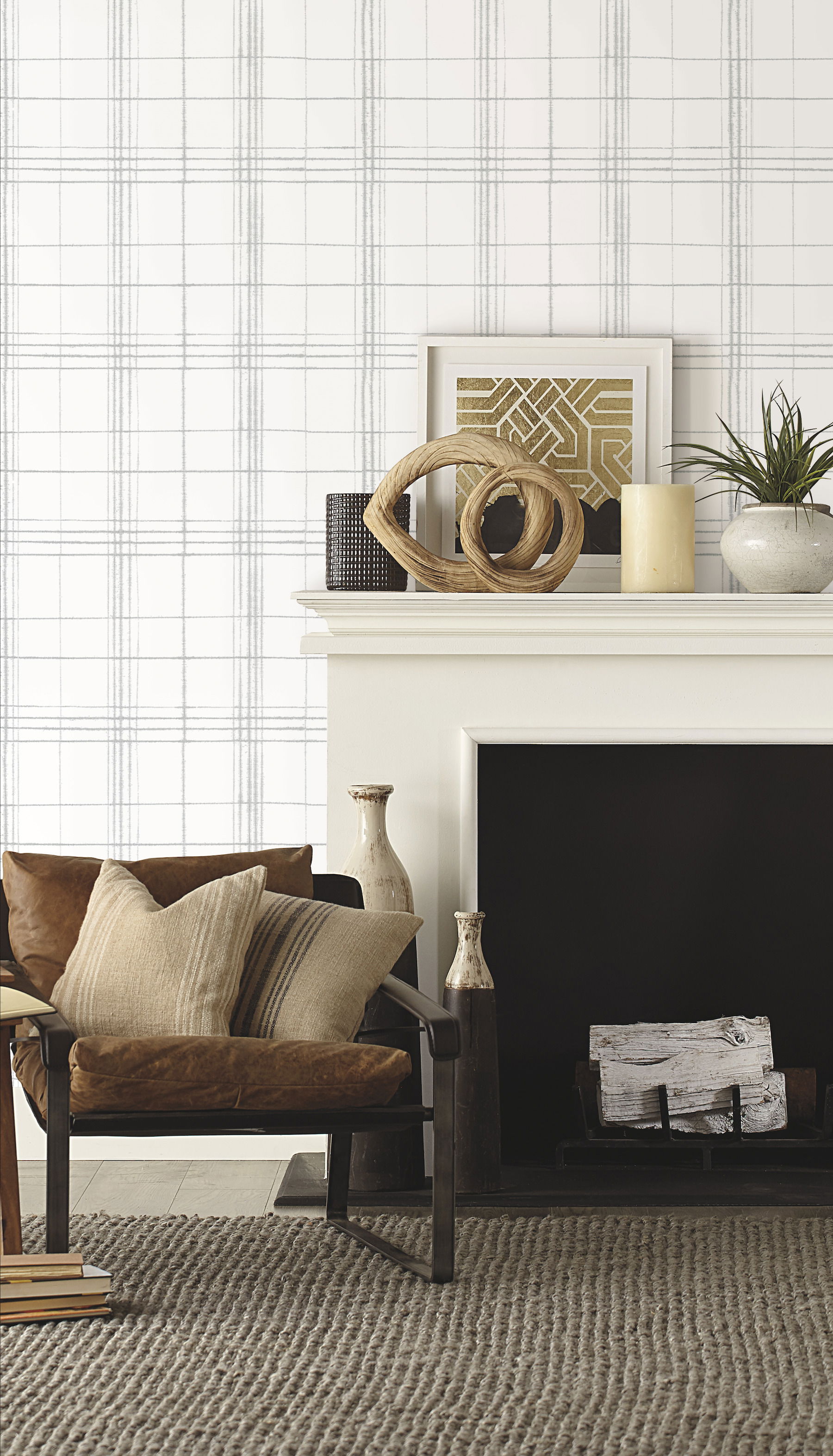 Farmhouse Plaid Grey & White Wallpaper large image 