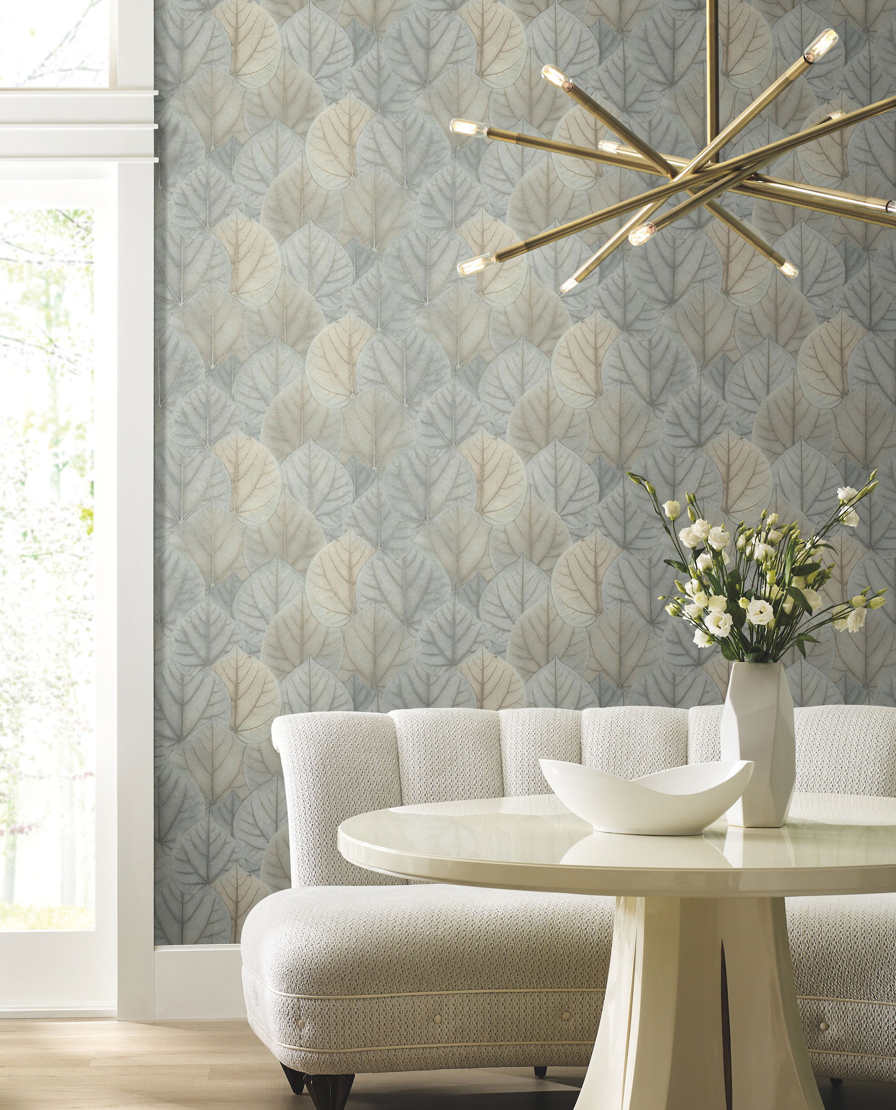 Leaf Concerto Blue & Taupe Wallpaper, by York Wall, 27' length x 2'3" width x 0.02" depth View 3