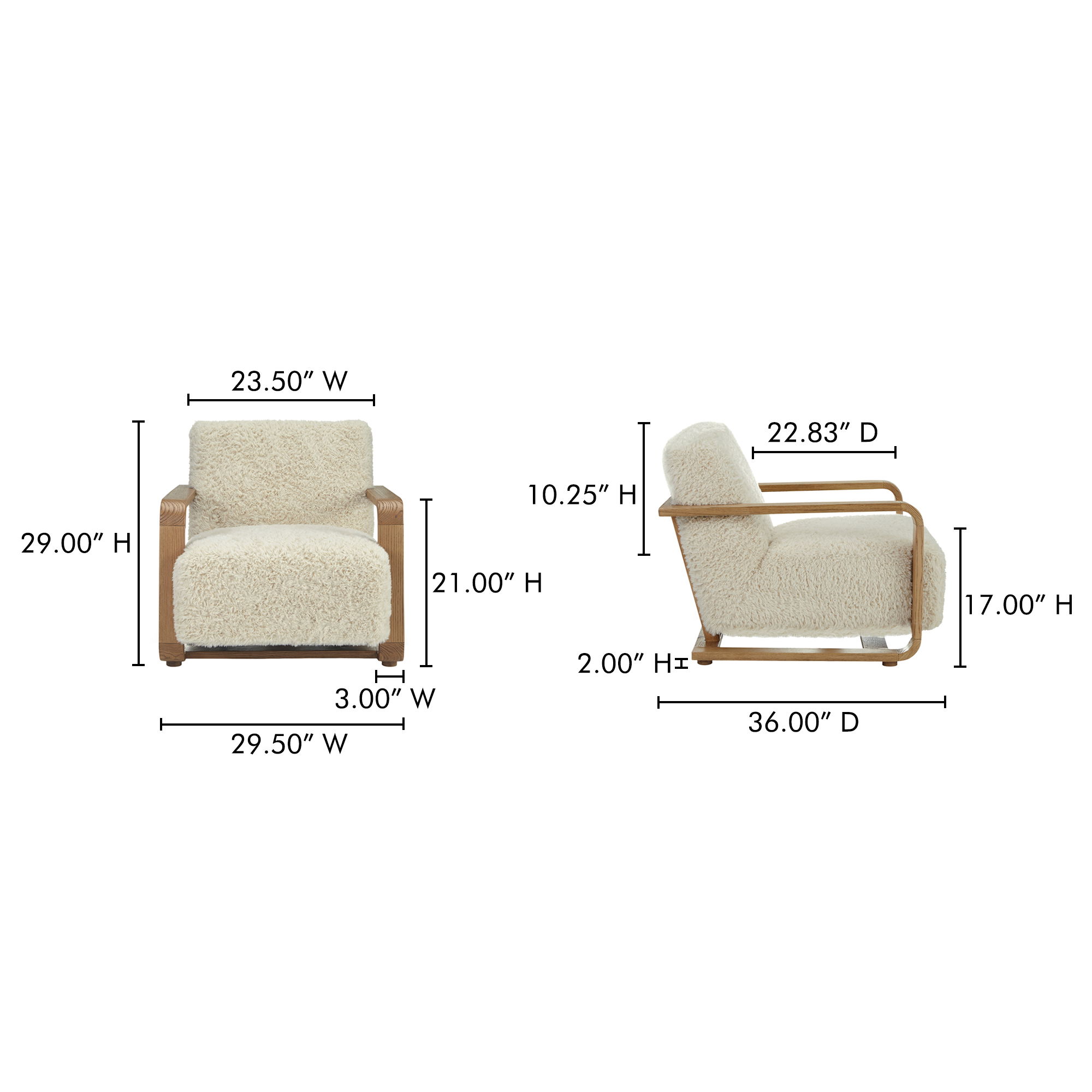Eckersley Lounge Chair Cream Faux Fur, Accent Chair by Moe's Home, 29.5" width x 29" height x 36" depth View 8