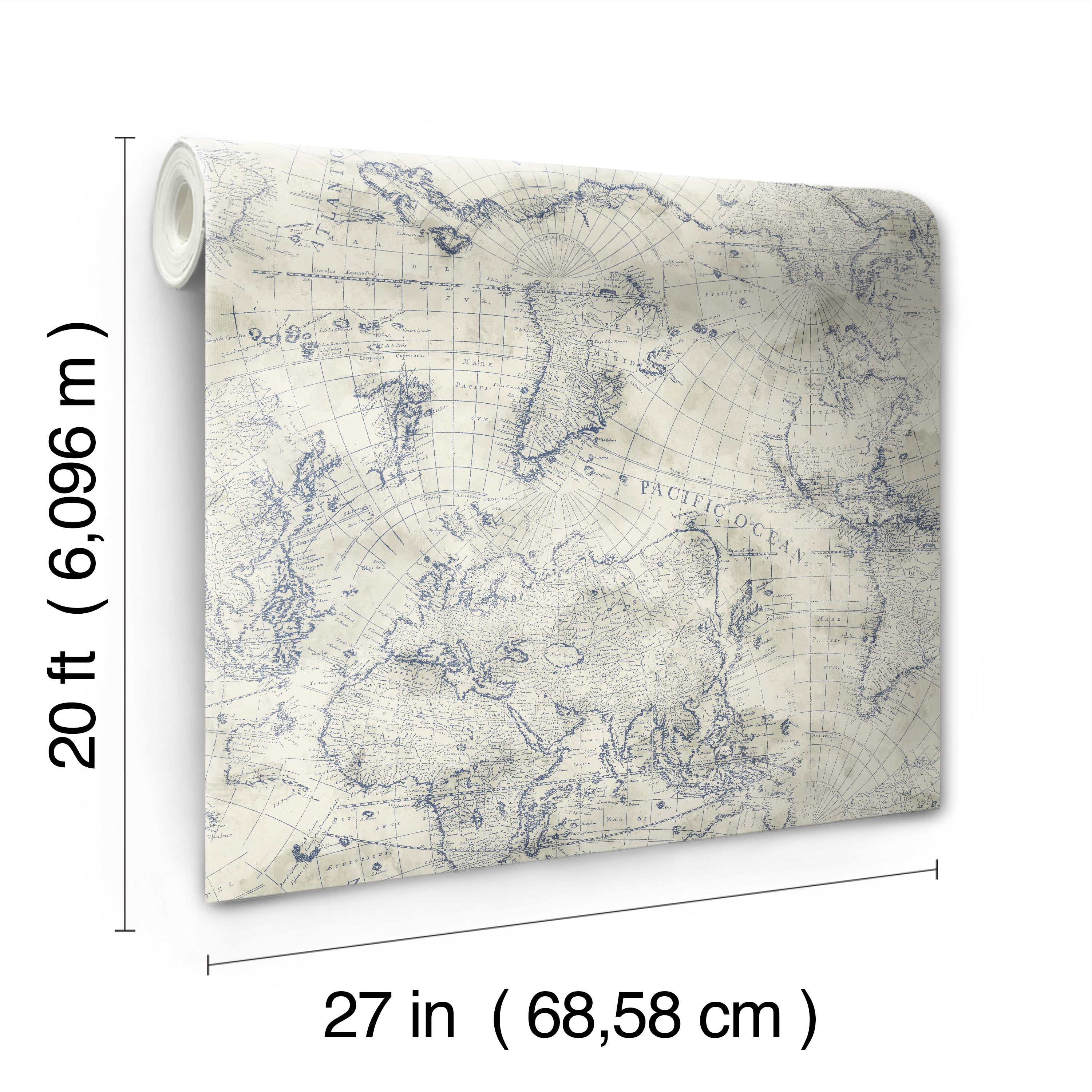 Coastal Map Blue & Beige Peel & Stick Wallpaper large image 