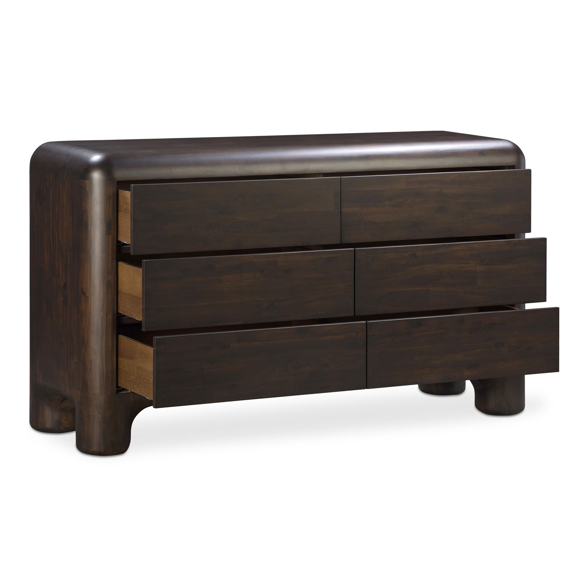 Rowan 6 Drawer Dresser Dark Brown, by Moe's Home, 58" width x 33" height x 18" depth View 6