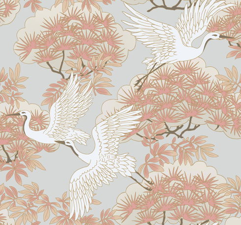 Sprig & Heron Orange Wallpaper