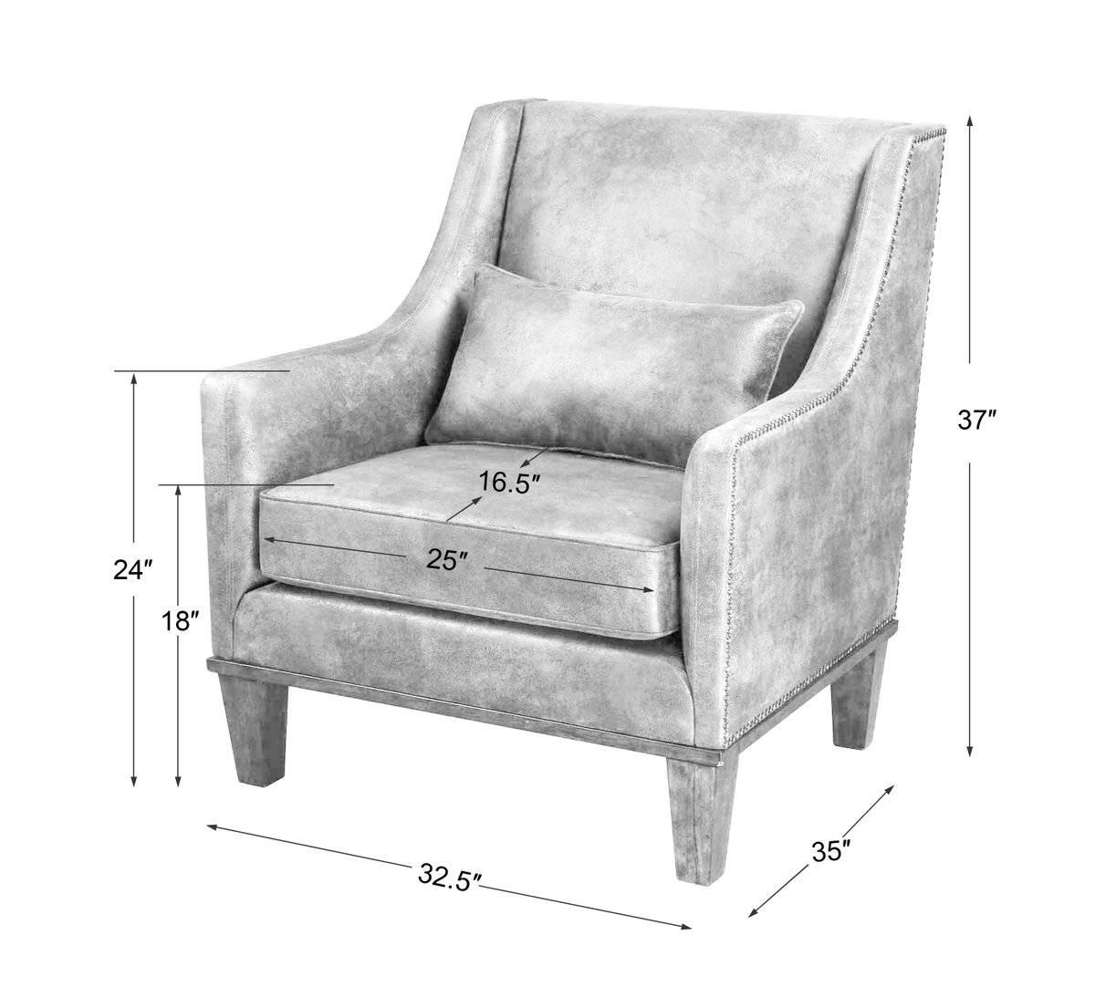 Clay Leather Armchair, Accent Chair by Uttermost, 32.5" width x 37" height x 35" depth View 3