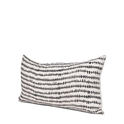 Jenna 14x26 Cream/Black Print Linen Lumbar Decorative Pillow Cover