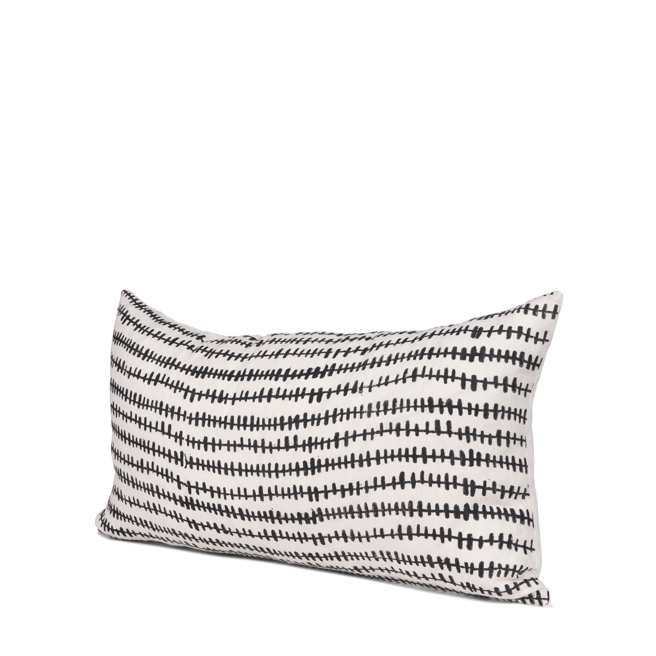Jenna Cream with Black Print Linen Lumbar Decorative Pillow Cover, by Mercana, 14" length x 26" width x 0.2" height View 1