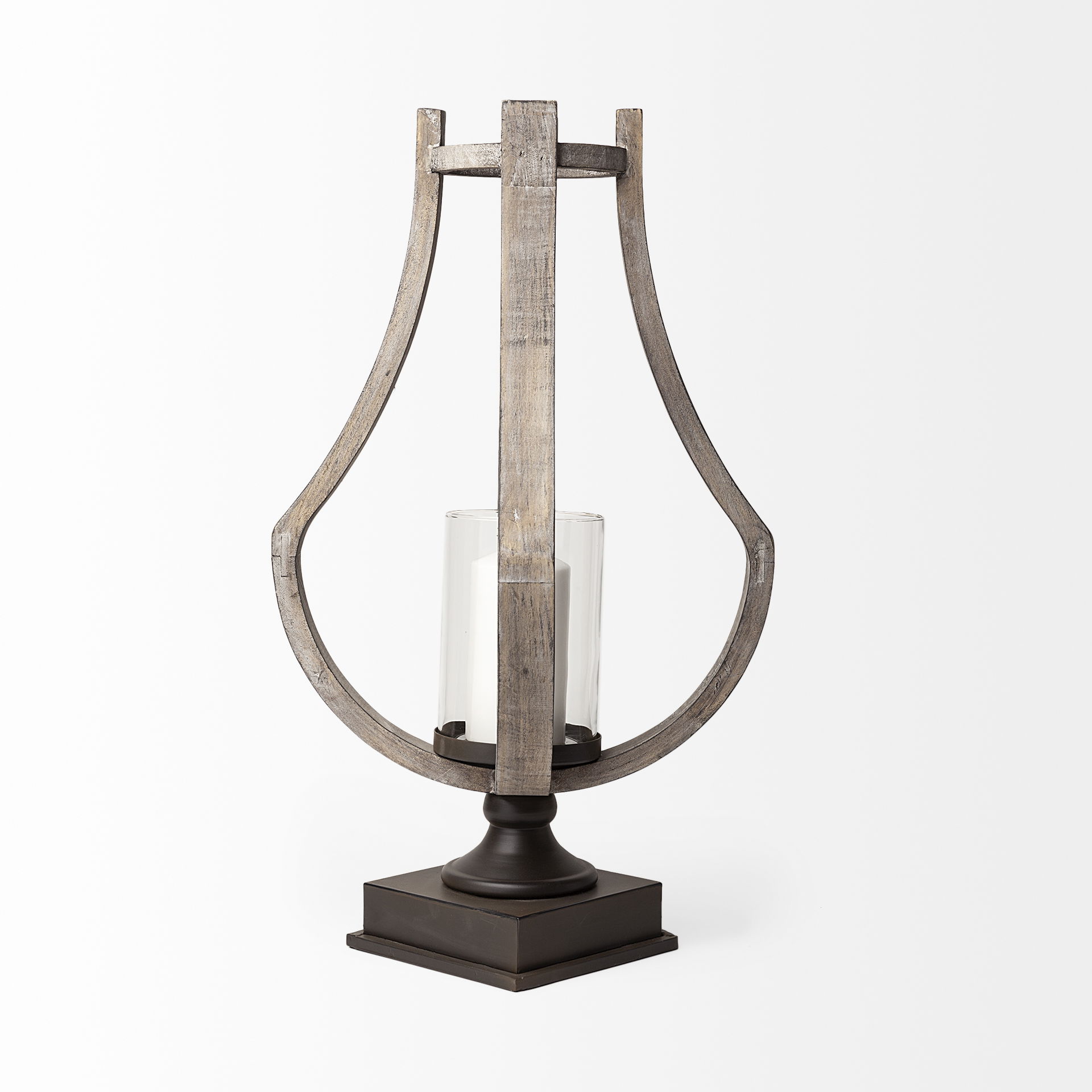 Brillion Large Rustic Wood Metal Table Candle Holder large image 