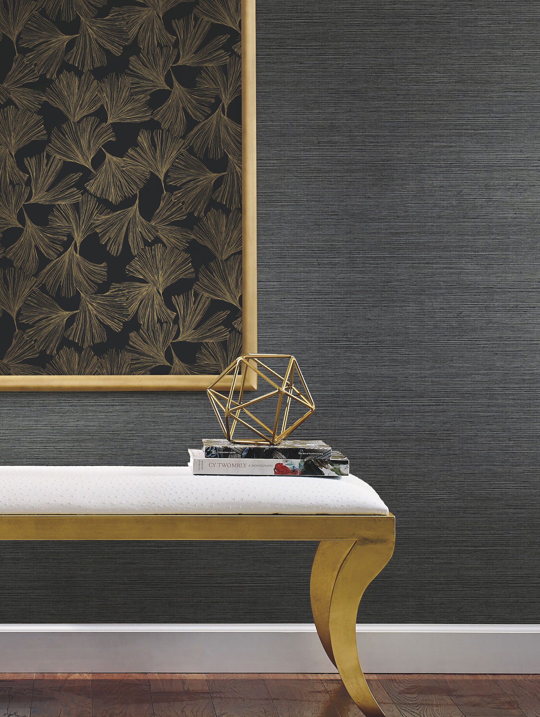 Shining Sisal Grasscloth Black Metallic Wallpaper large image 