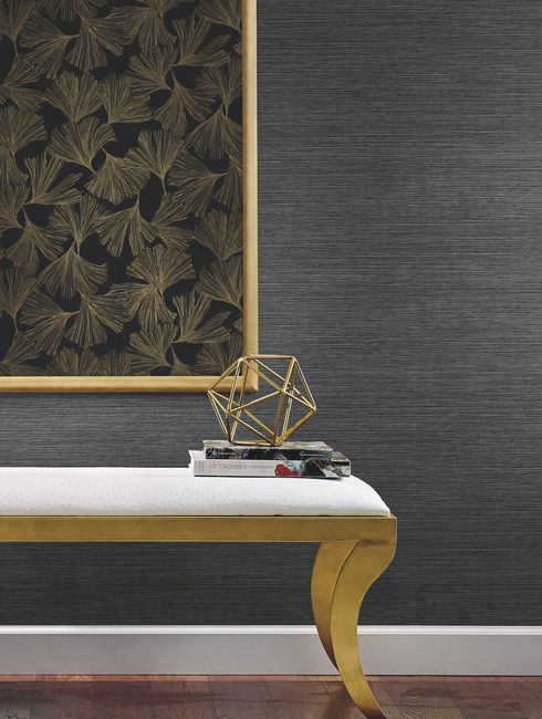 Shining Sisal Grasscloth Black Metallic Wallpaper