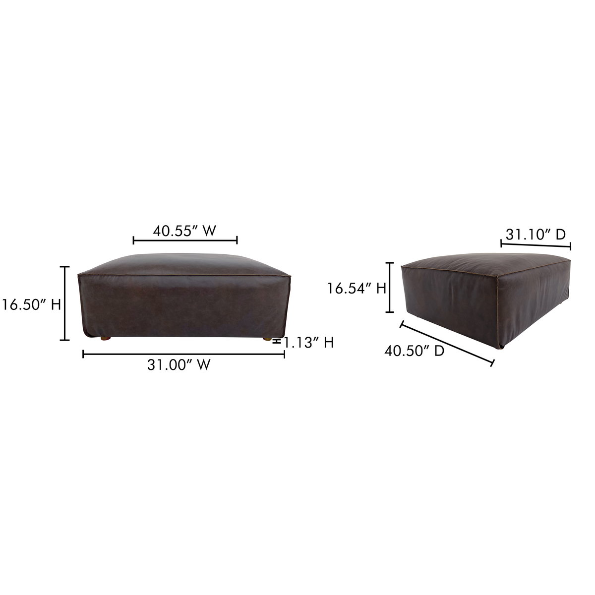 Form Ottoman Espresso Brown Leather, by Moe's Home, 31" width x 16.5" height x 40.5" depth View 7