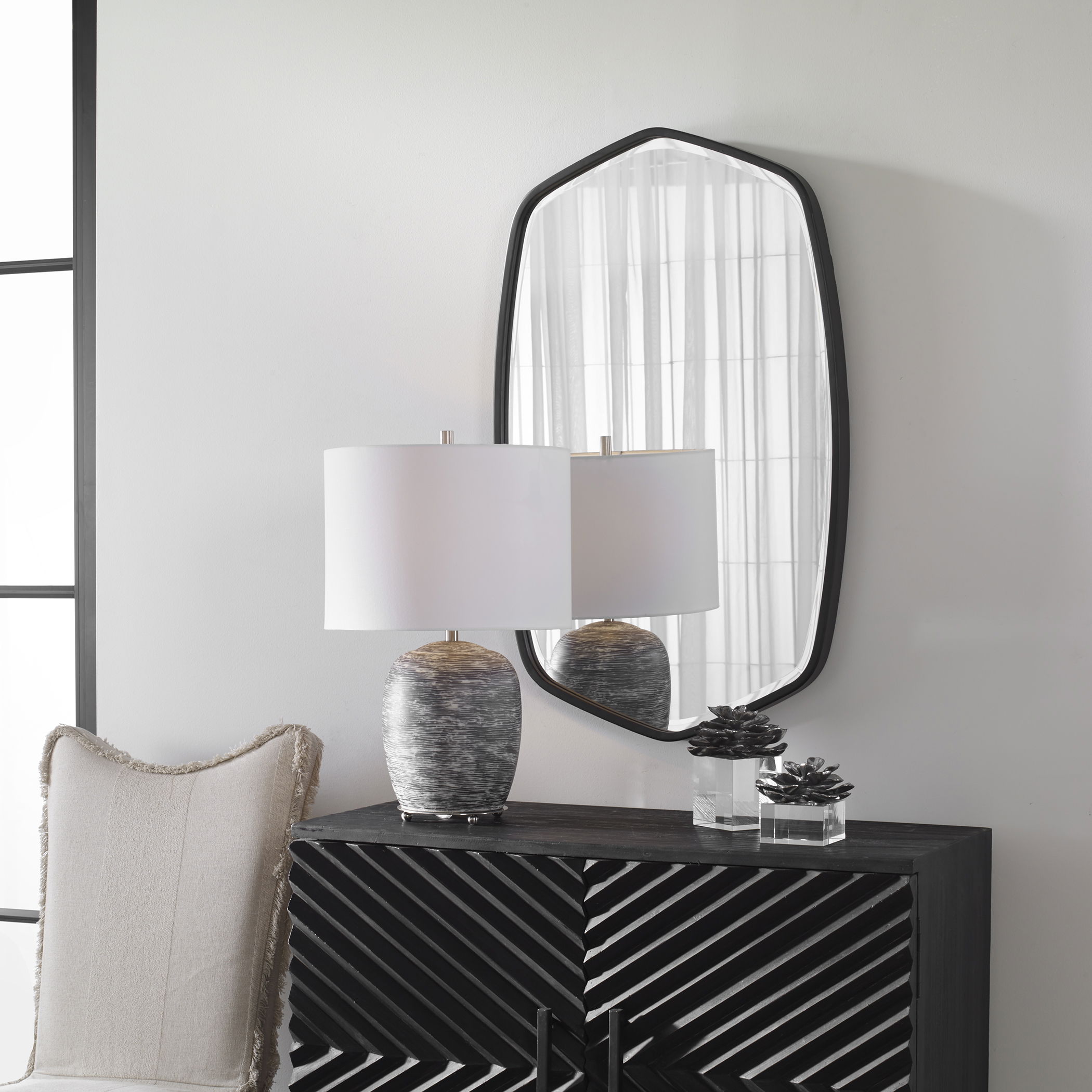 Duronia Black Iron Mirror, by Uttermost, 22.25" width x 36.13" height x 1.75" depth View 2