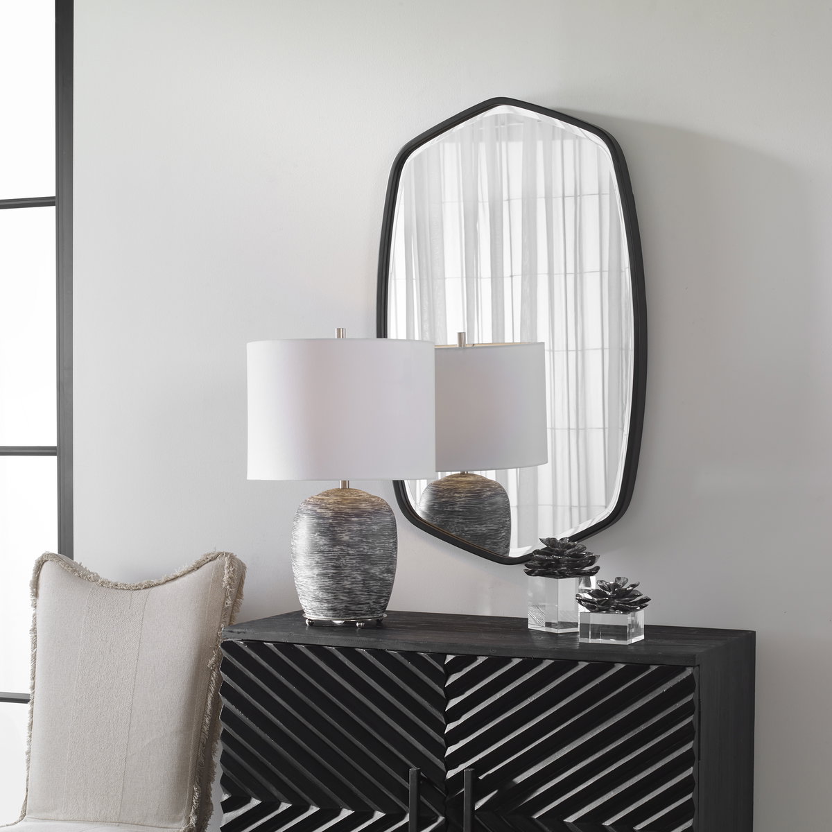 Duronia Black Iron Mirror, by Uttermost, 22.25" width x 36.13" height x 1.75" depth View 2