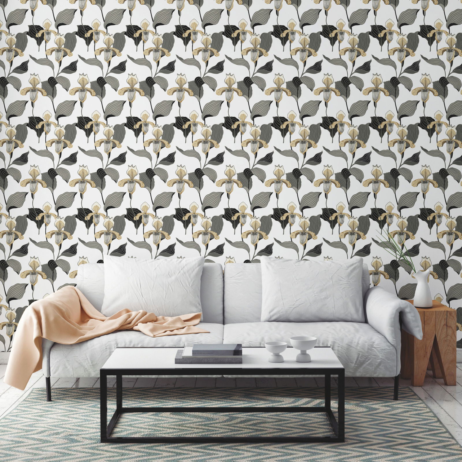 Lady Slipper Gold & Grey Wallpaper large image 