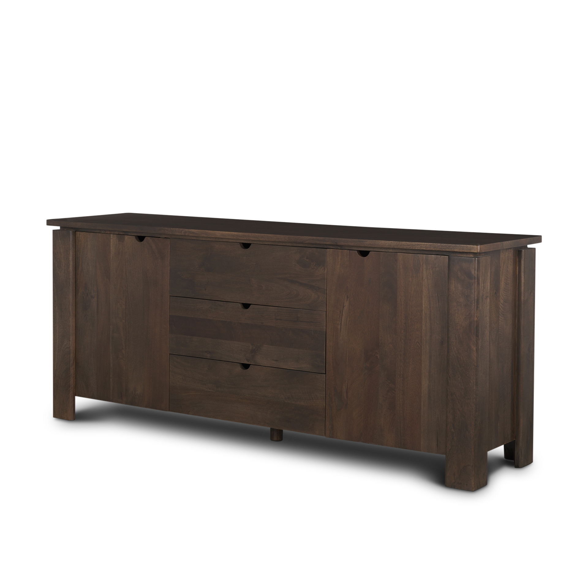 Wallen 2 Door Solid Dark Brown Wood with 3 Drawers Sideboard, Sideboards & Buffet by Mercana, 79" length x 21" width x 33" height View 1