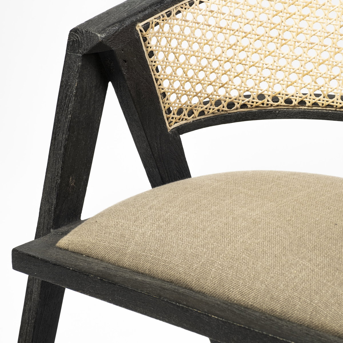 Tabitha Cane Back Dining Arm Chair | Linen with Black Wooden, Dining Chair by Mercana, 23" length x 23" width x 30" height View 10