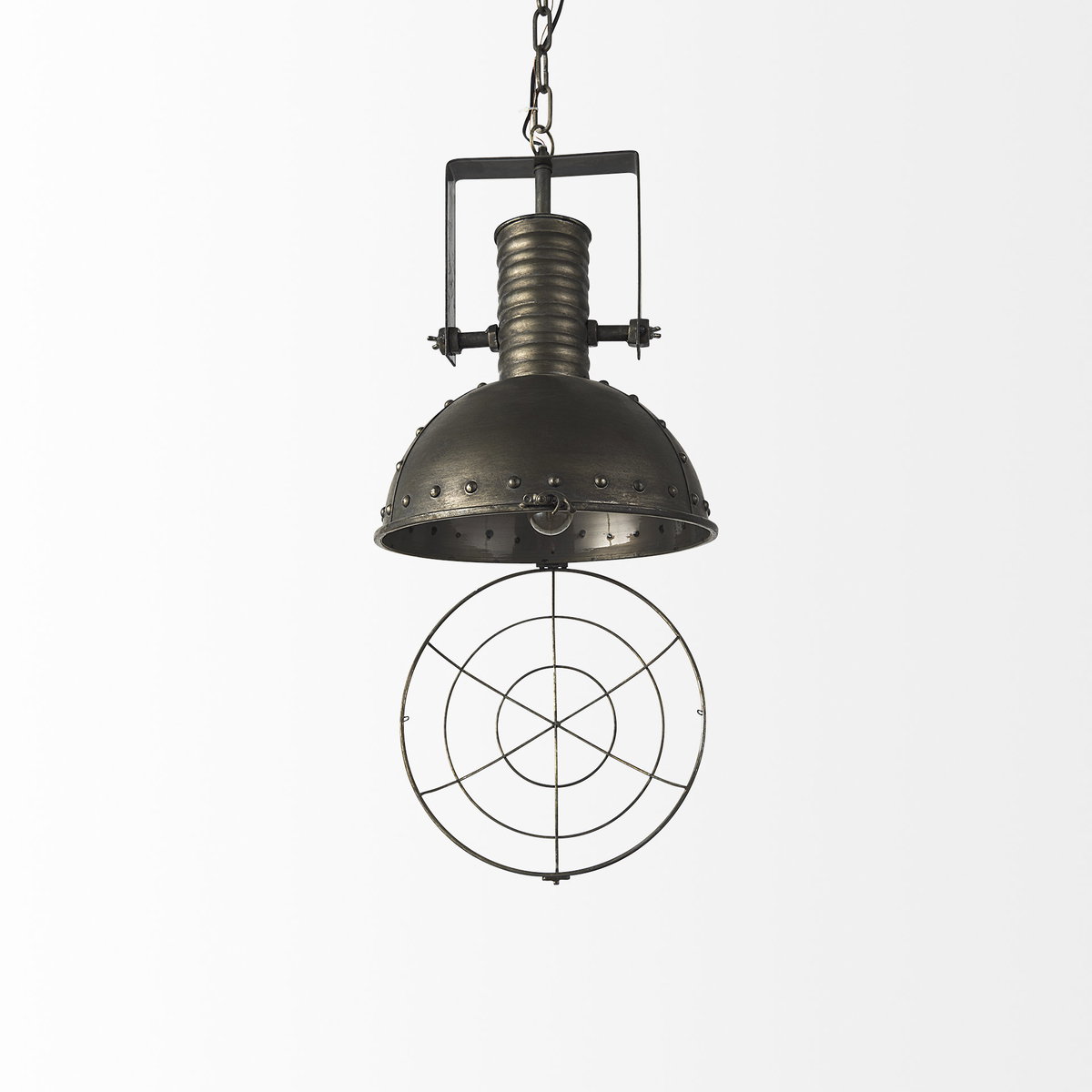 Zaio 12.5Lx 12.5W x 18.5H Weathered Antique Gold Metal Caged Bulb Pendant Light, by Mercana, 12.5" length x 12.5" width x 18.5" height View 7