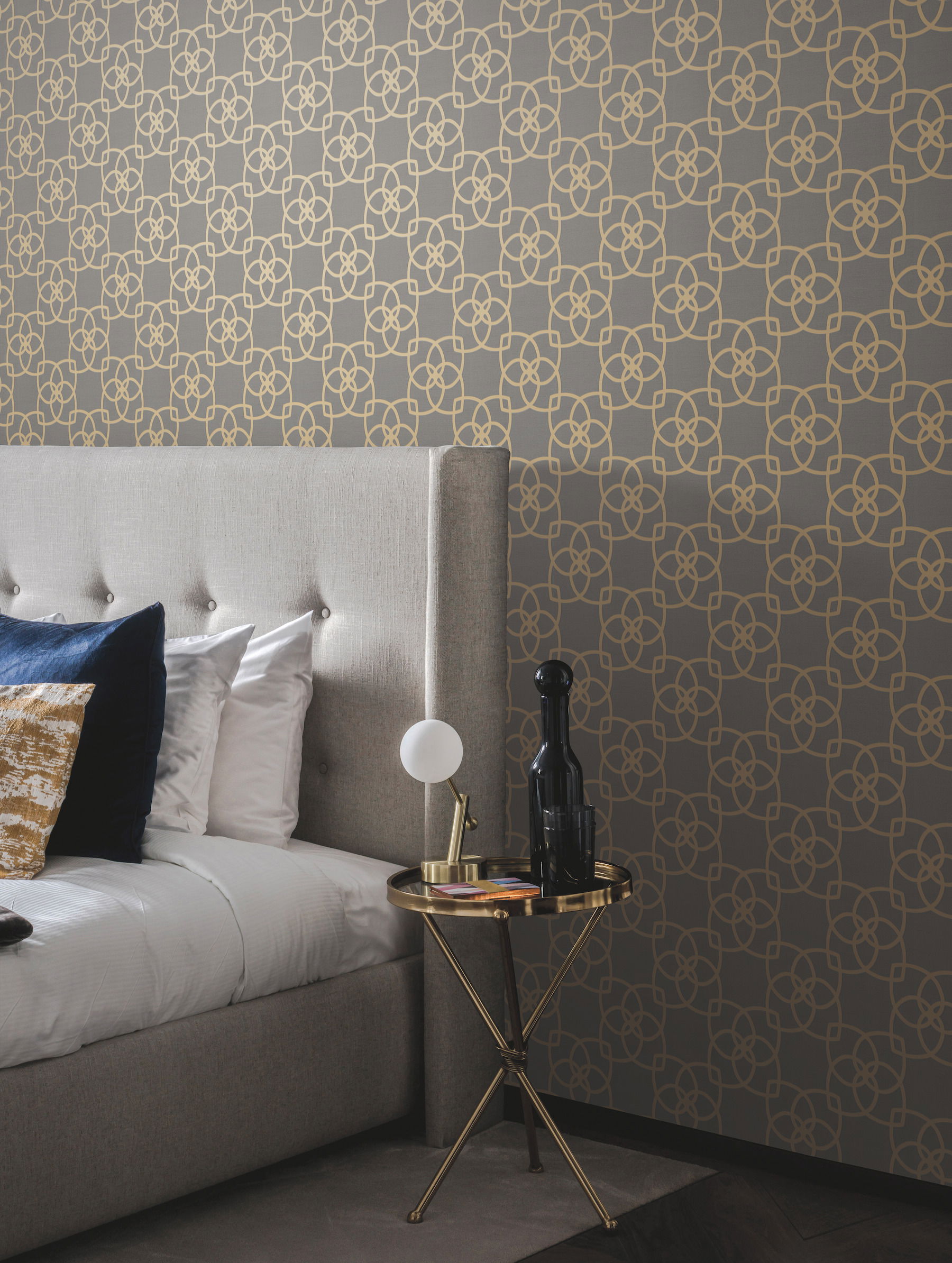 Serendipity Grey & Gold Metallic Wallpaper, by York Wall, 33' length x 1'9" width x 0.02" depth View 3