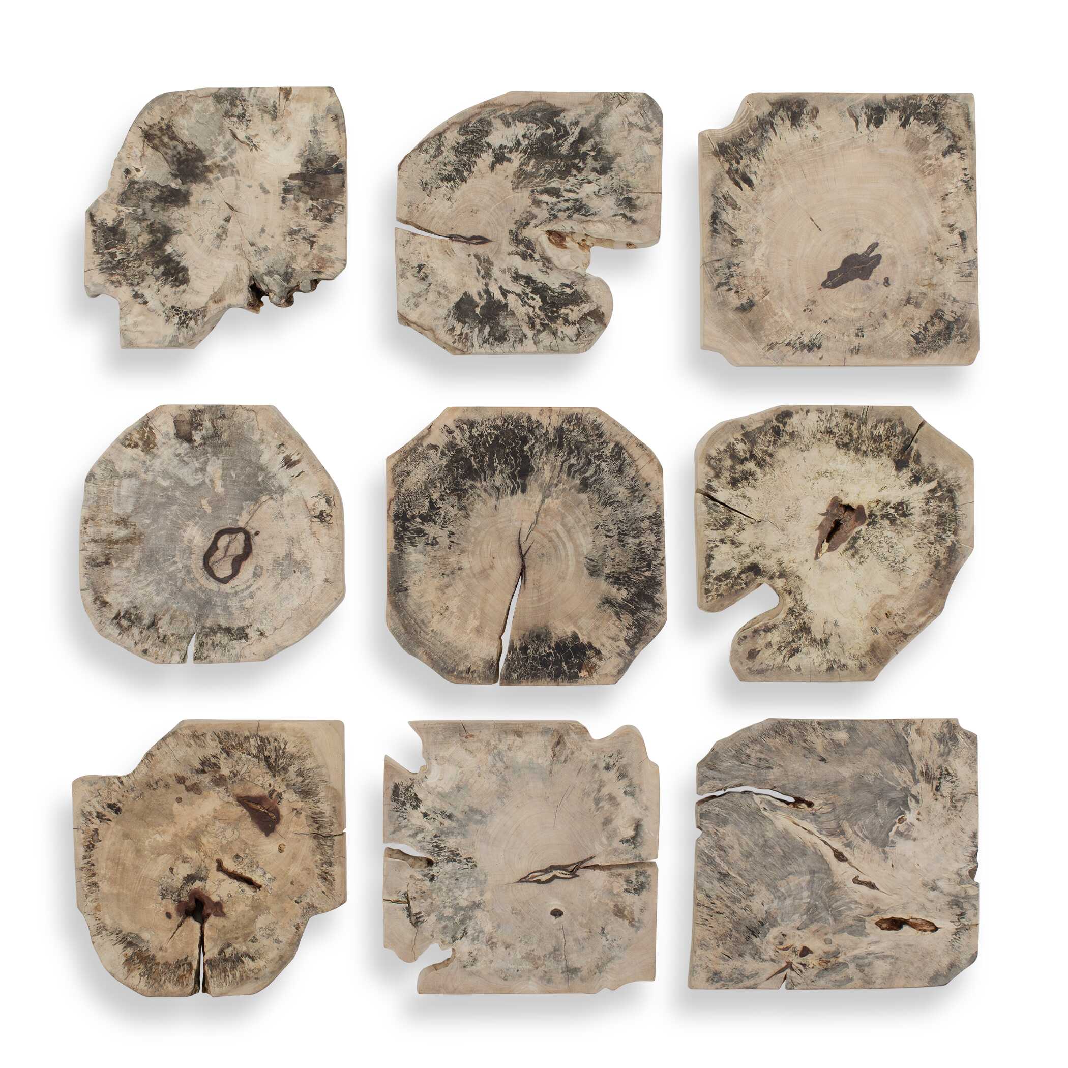 Bahati Wood Bleached Wall Decor Set/9, Sculptural Wall Art by Uttermost, 16" width x 16" height x 1.37" depth View 1