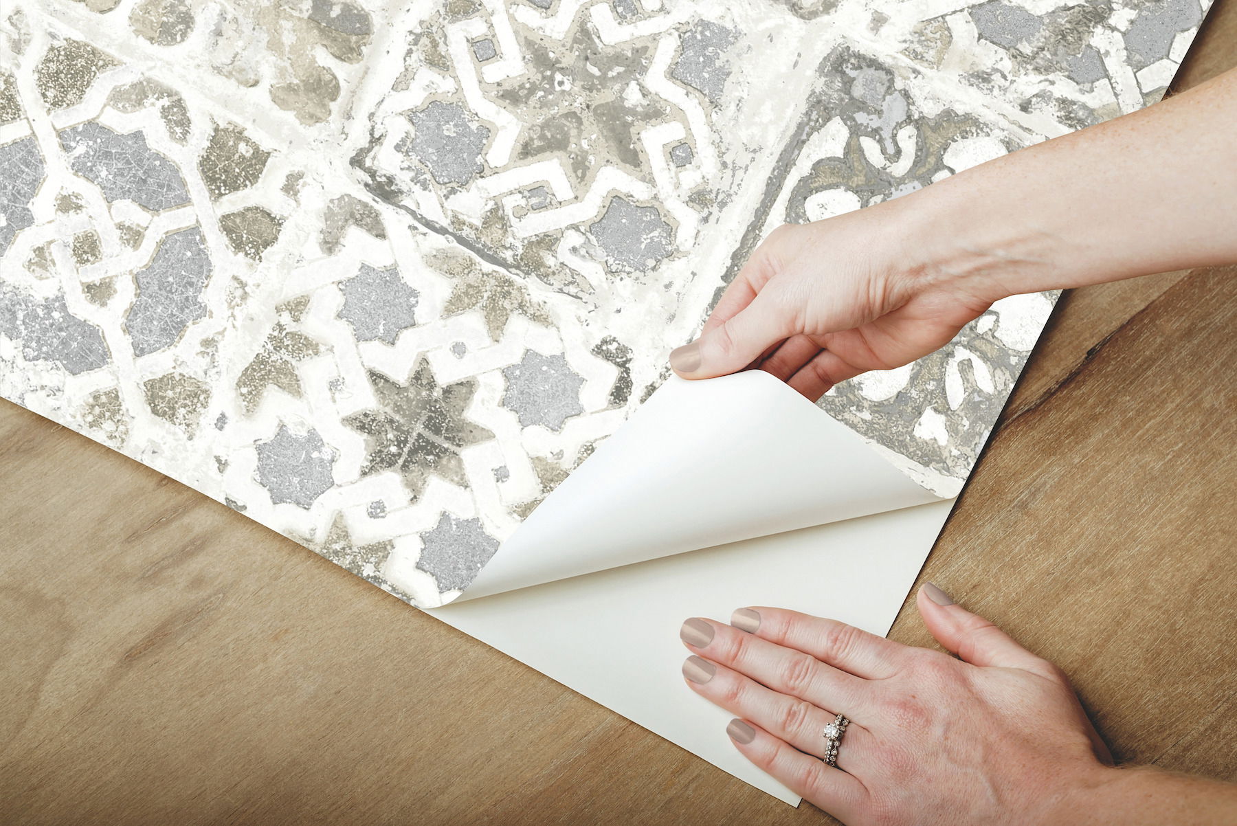 Ecaustic Tile Grey Peel & Stick Wallpaper large image 