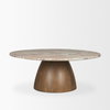 Allyson Round Brown Pedestal with Savar Pink Marble Top Coffee Table, by Mercana, 42" length x 42" width x 16" height thumbnail 6