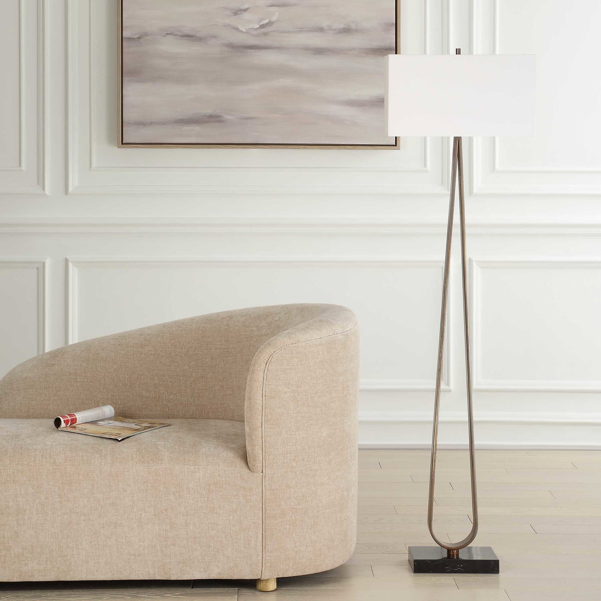 Galloway Minimalist Bronze Floor Lamp, by Uttermost, 18" width x 64.75" height x 10" depth View 5