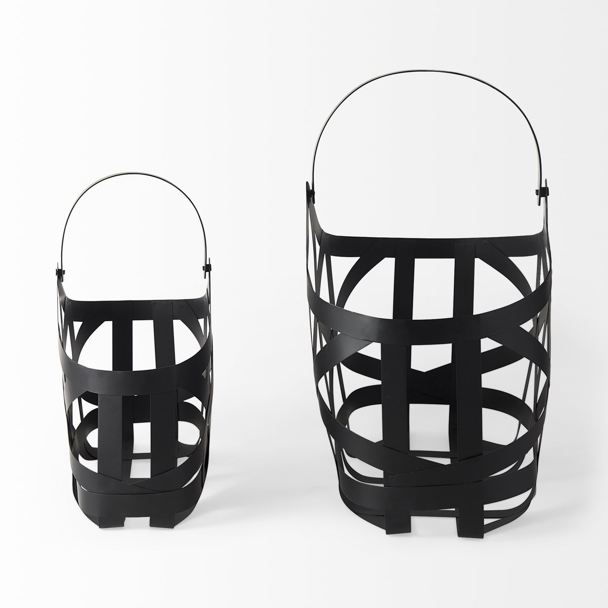 Tyrell (Set of 2) 23L x 11W; 18L x 8W Black Iron Metal Baskets, Bins & Basket by Mercana, 23" length x 11" width x 22" height View 6