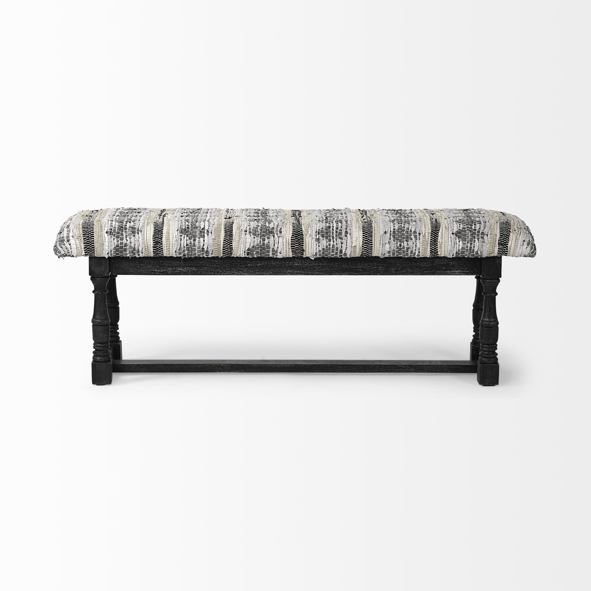 Denison II 56L x 15W Black Wood Base Woven-Leather Cushion Top Accent Bench, Benche by Mercana, 56" length x 14.5" width x 19" height View 2