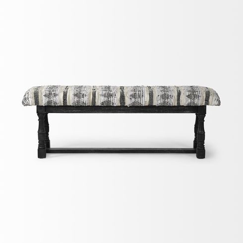 Denison II 56L x 15W Black Wood Base Woven-Leather Cushion Top Accent Bench