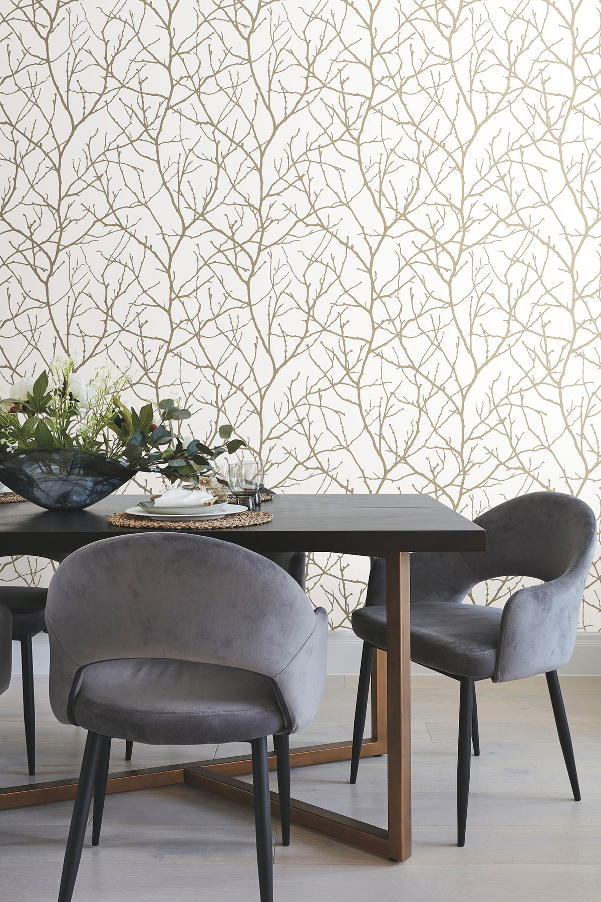 Trees Silhouette White & Gold Wallpaper large image 