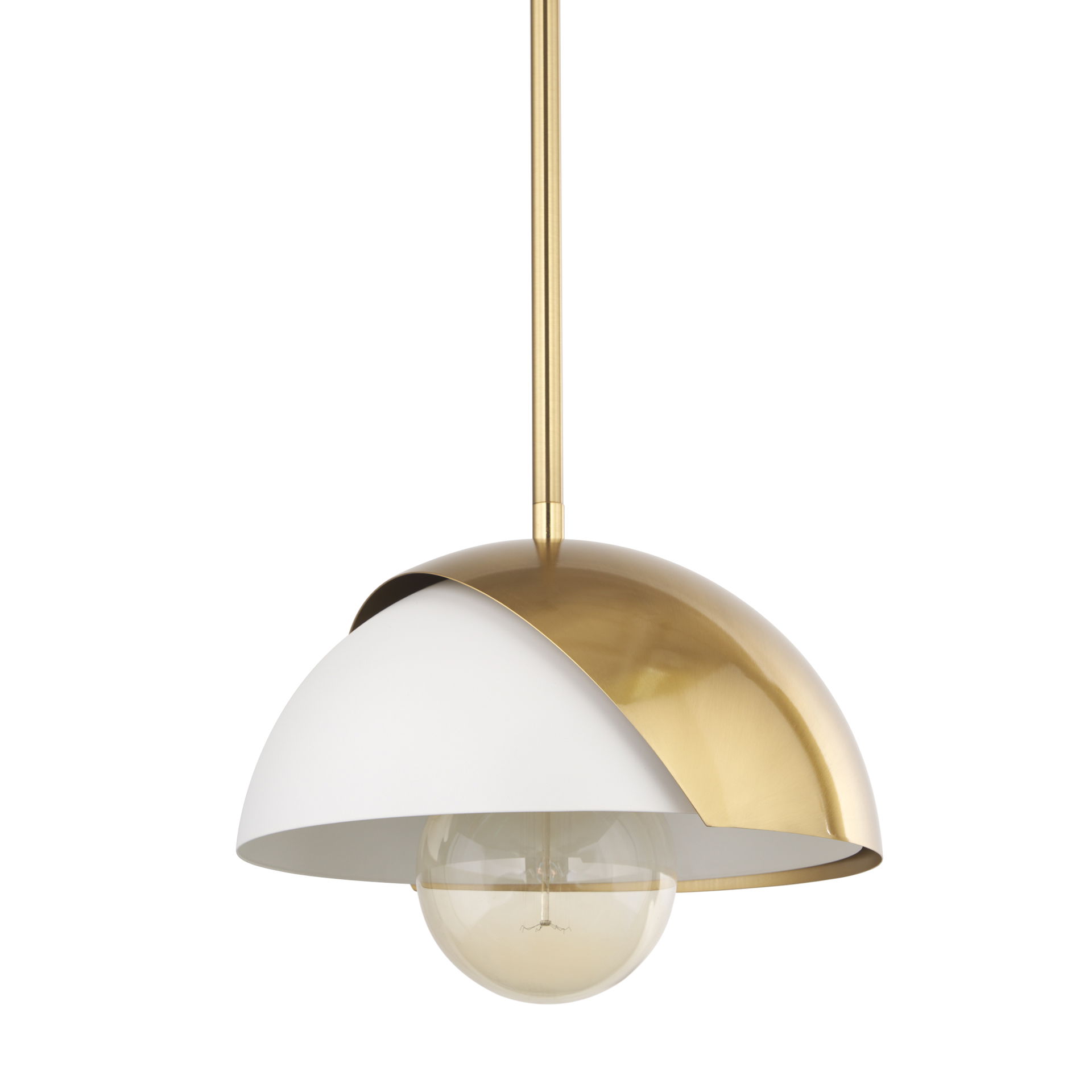 Cybill Brushed Brass with White Metal Shade 1-Light Wall Pendant, by Mercana, 12.6" length x 12.6" width x 53.94" height View 1
