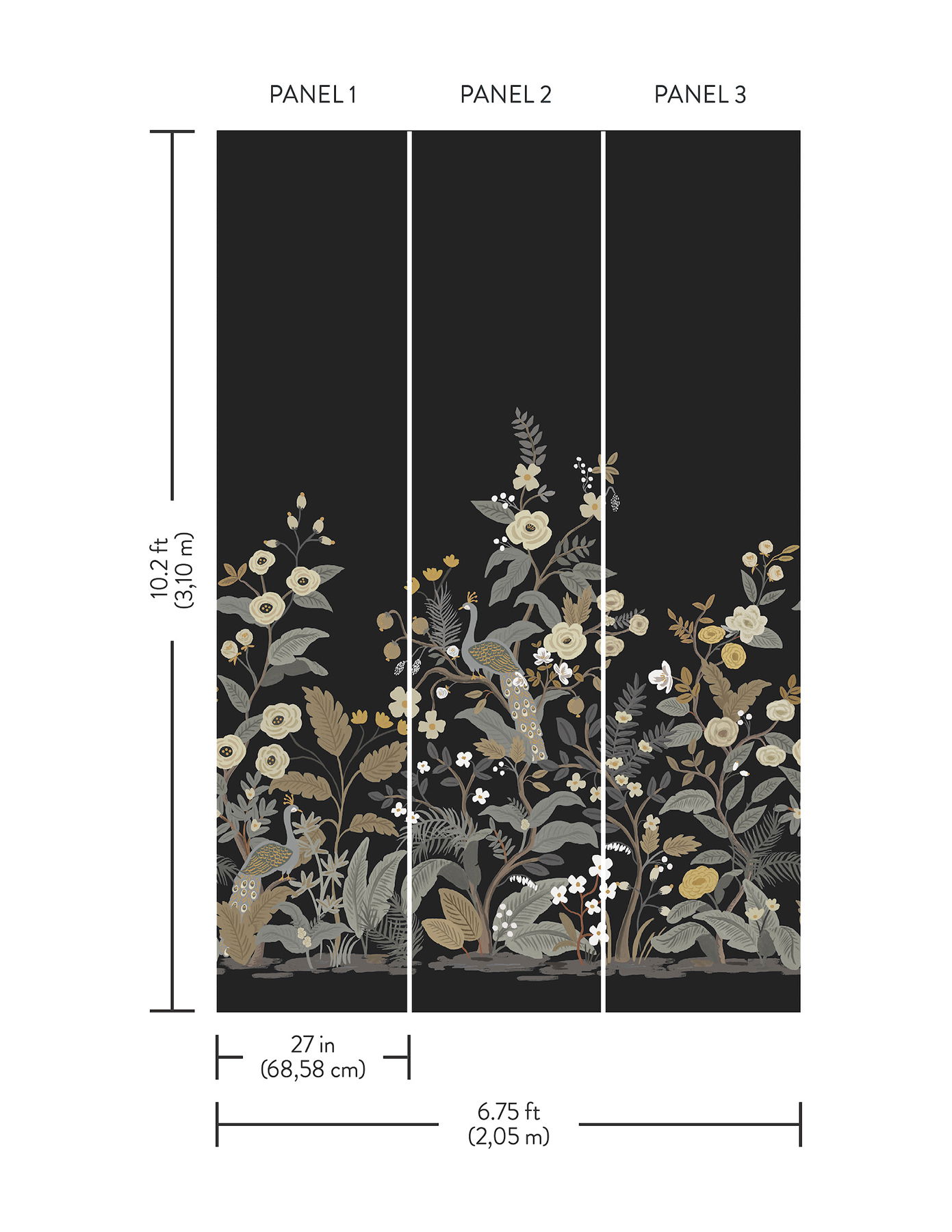 Peacock Black Wall Mural large image 