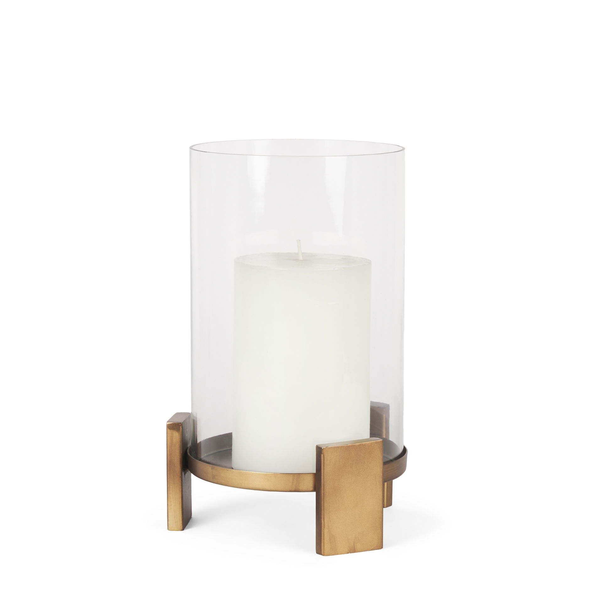 Price Small Antiqued Gold Metal with Glass Hurricane Candle Holder large image 