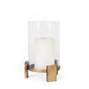 Price Small Antiqued Gold Metal with Glass Hurricane Candle Holder thumbnail 0