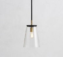 Online Designer Combined Living/Dining Reese Flared Glass Pendant, Bronze & Tumbled Brass