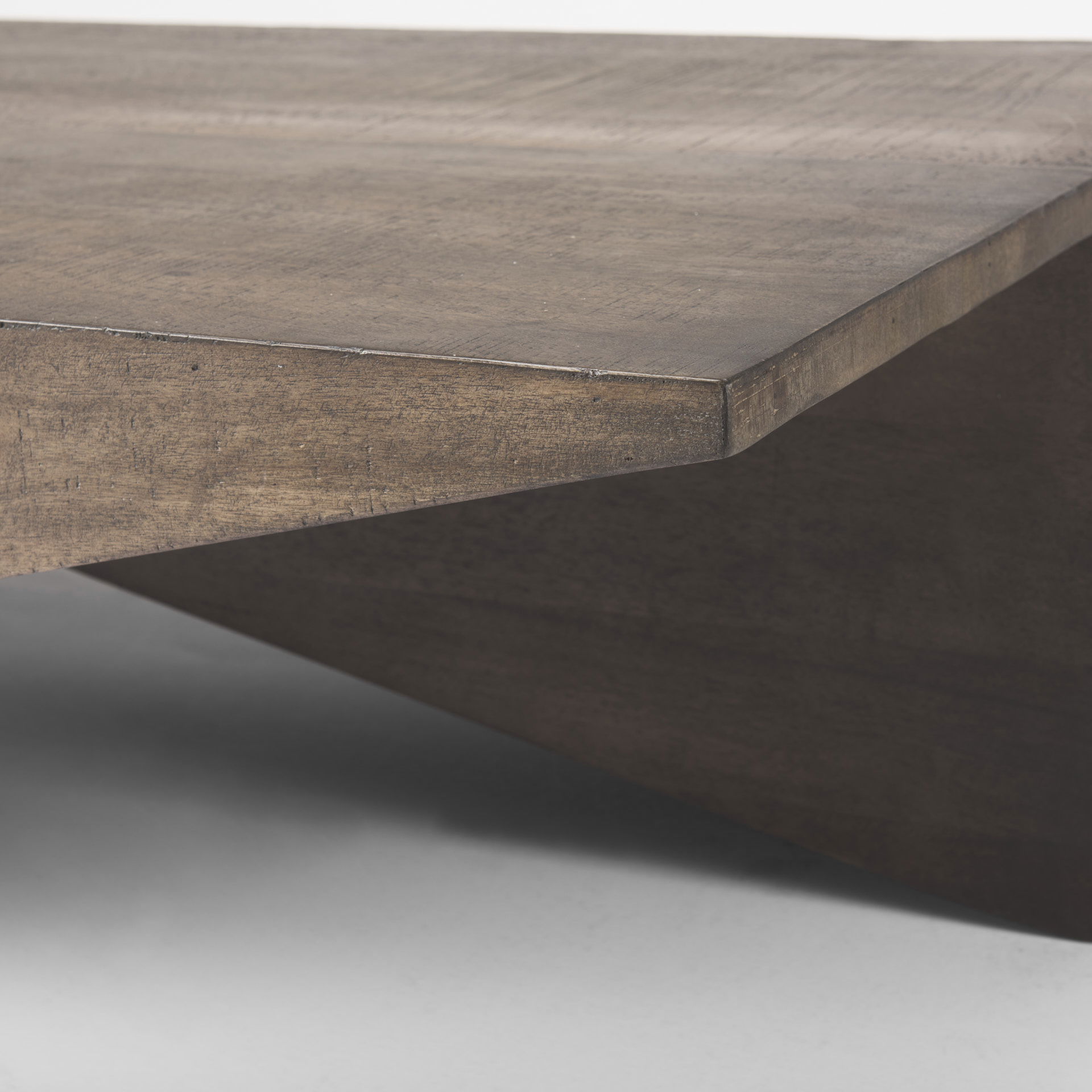West 55L x 32W x 14H Medium Brown Wooden Angled Coffee Table, by Mercana, 55" length x 32" width x 14" height View 10